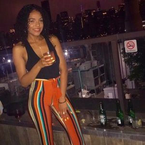 Striped High-Rose Flared Pants